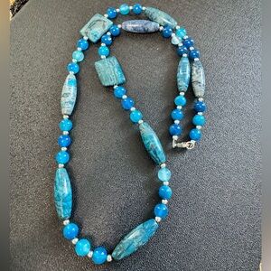 Blue Crazy Lace Agate Handcrafted Natural Stone Beaded Necklace